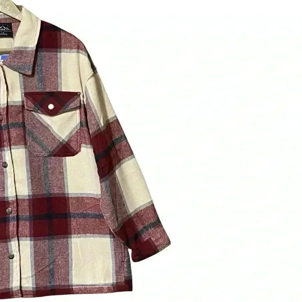 HFX Red Plaid Shacket Shirt Jacket Womens L Snap Front Midweight NWT - Picture 4 of 11